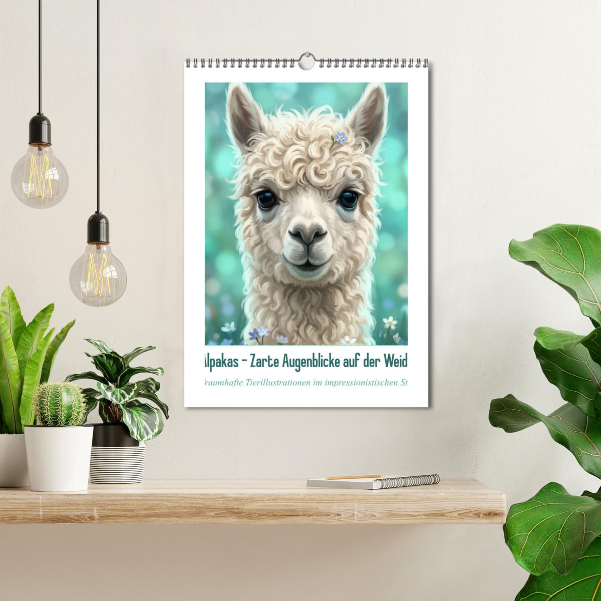Alpakas - Zarte Augenblicke auf der Weide - Wand